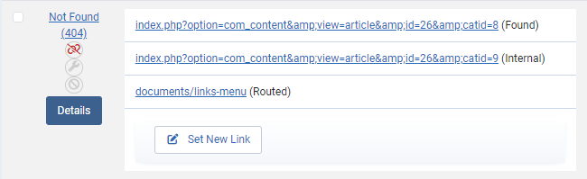 Example: Link with wrong categry ID